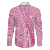 Pasifika Women's Day - Samoa Siapo Malu Tattoo Inspired Family Matching Puletasi and Hawaiian Shirt Pink LT7 Dad's Shirt - Long Sleeve Pink - Polynesian Pride