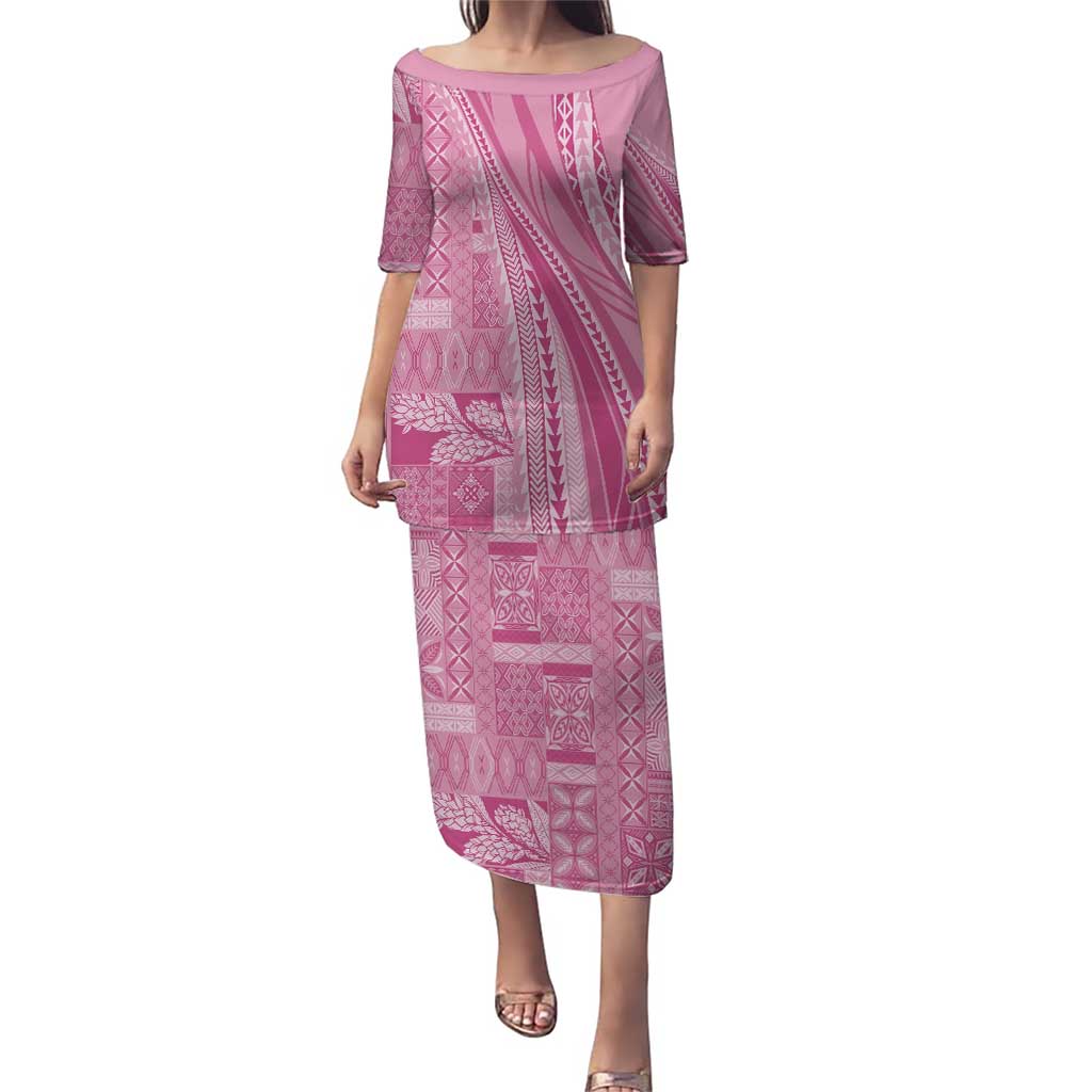 Pasifika Women's Day - Samoa Siapo Malu Tattoo Inspired Family Matching Puletasi and Hawaiian Shirt Pink LT7 Mom's Dress Pink - Polynesian Pride