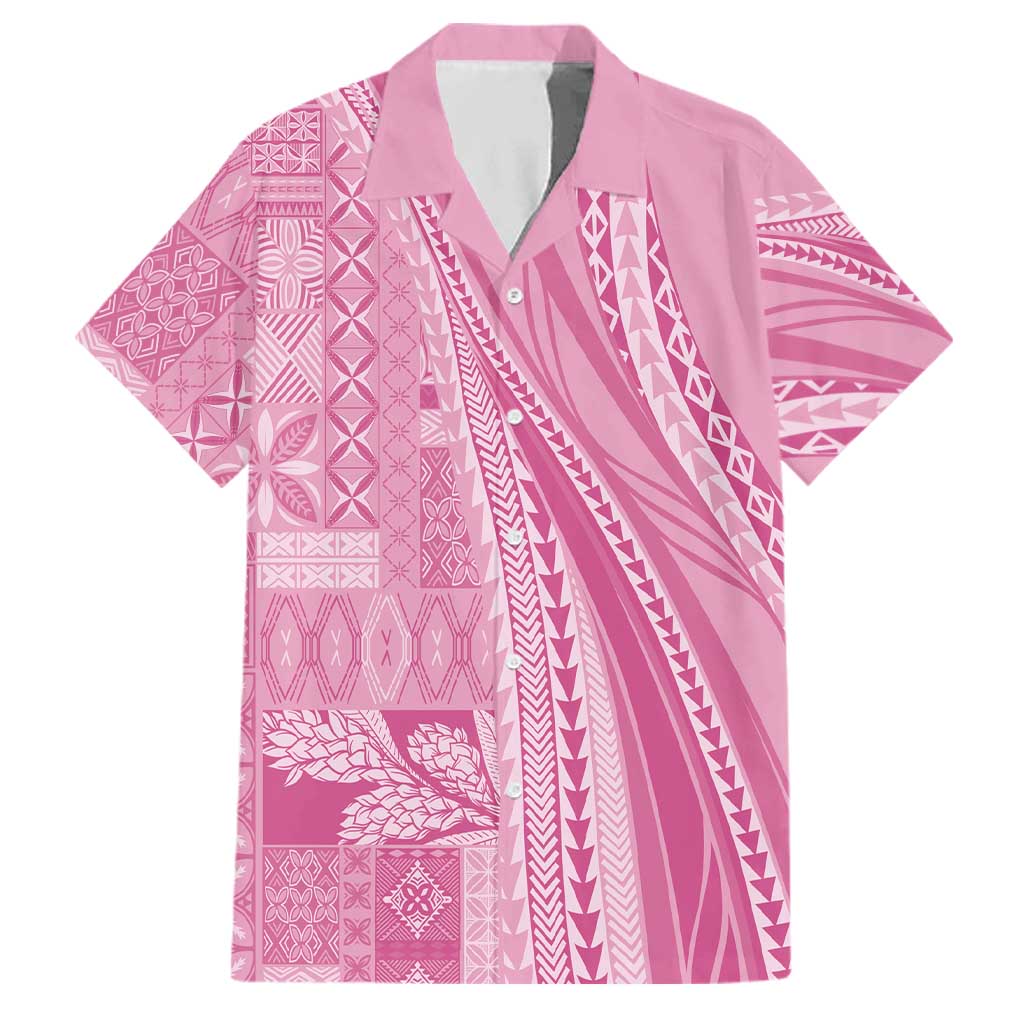 Pasifika Women's Day - Samoa Siapo Malu Tattoo Inspired Family Matching Summer Maxi Dress and Hawaiian Shirt Pink LT7 Dad's Shirt - Short Sleeve Pink - Polynesian Pride