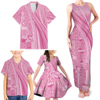 Pasifika Women's Day - Samoa Siapo Malu Tattoo Inspired Family Matching Tank Maxi Dress and Hawaiian Shirt Pink LT7 - Polynesian Pride