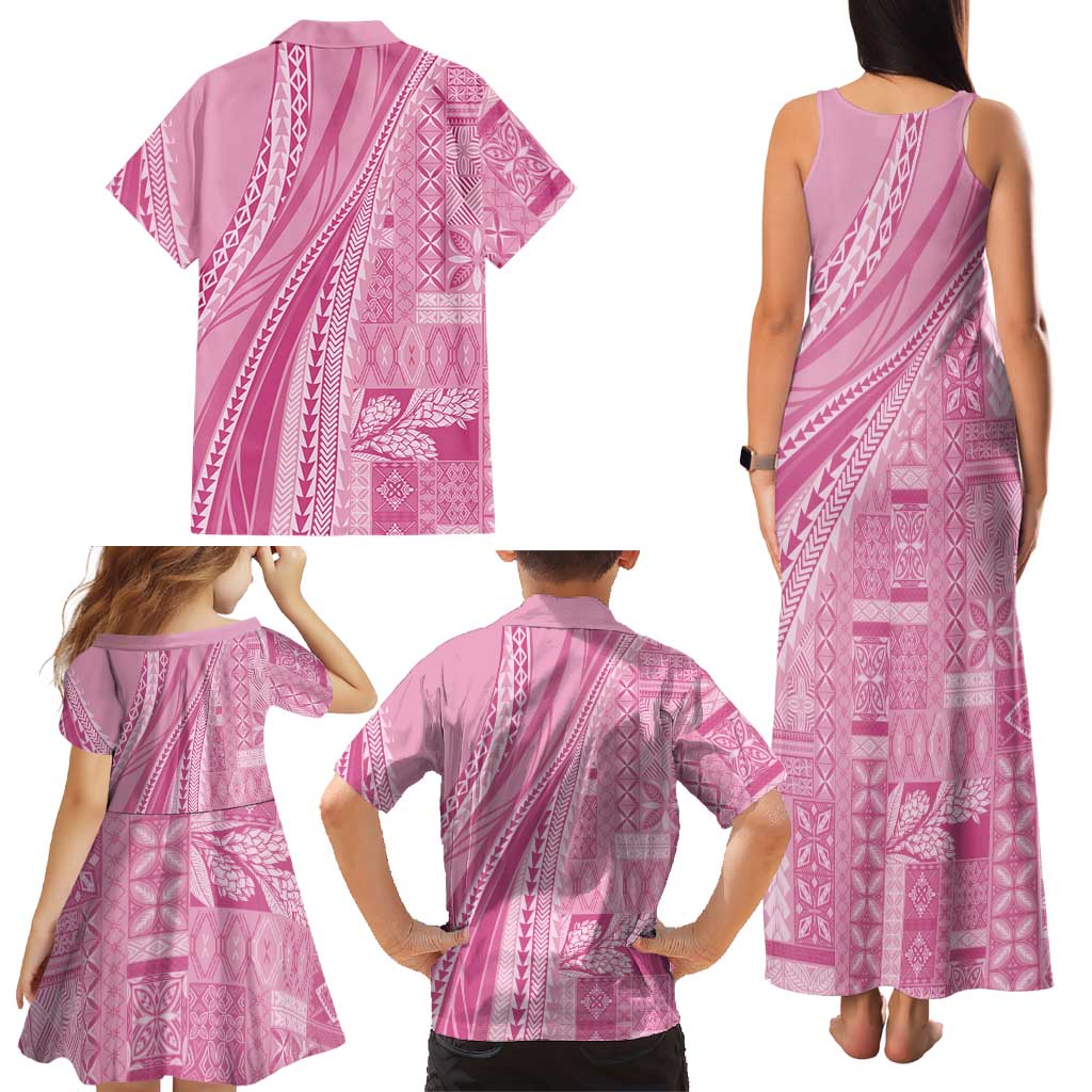 Pasifika Women's Day - Samoa Siapo Malu Tattoo Inspired Family Matching Tank Maxi Dress and Hawaiian Shirt Pink LT7 - Polynesian Pride