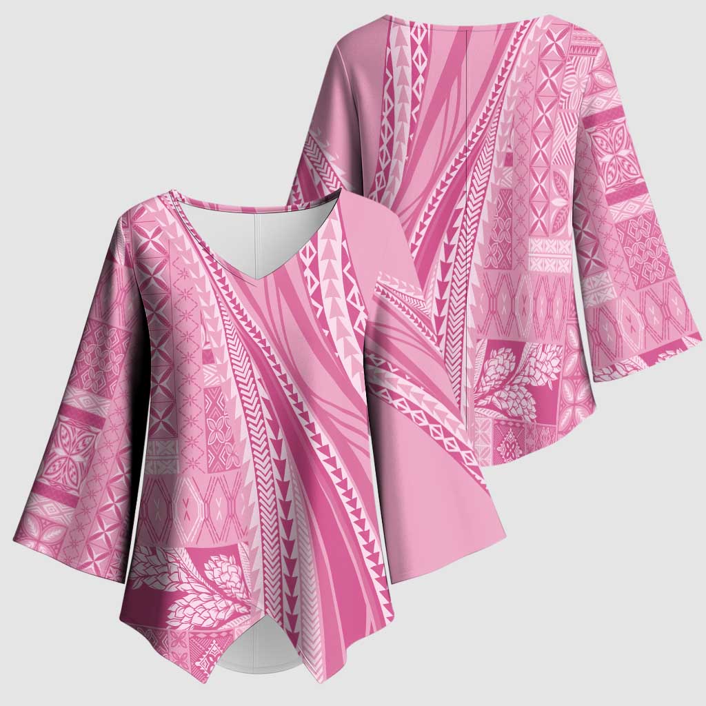 Pasifika Women's Day - Samoa Siapo Malu Tattoo Inspired Kimono Sleeve Blouse Pink