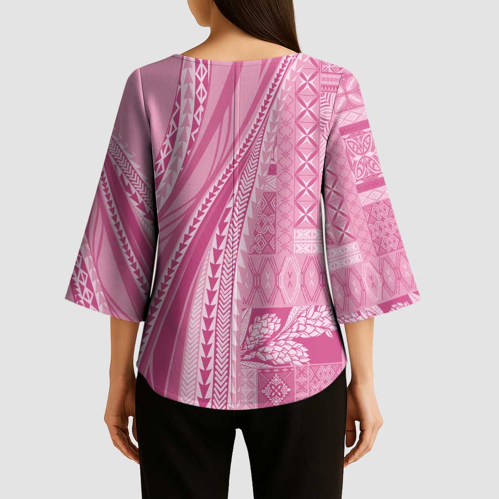Pasifika Women's Day - Samoa Siapo Malu Tattoo Inspired Kimono Sleeve Blouse Pink