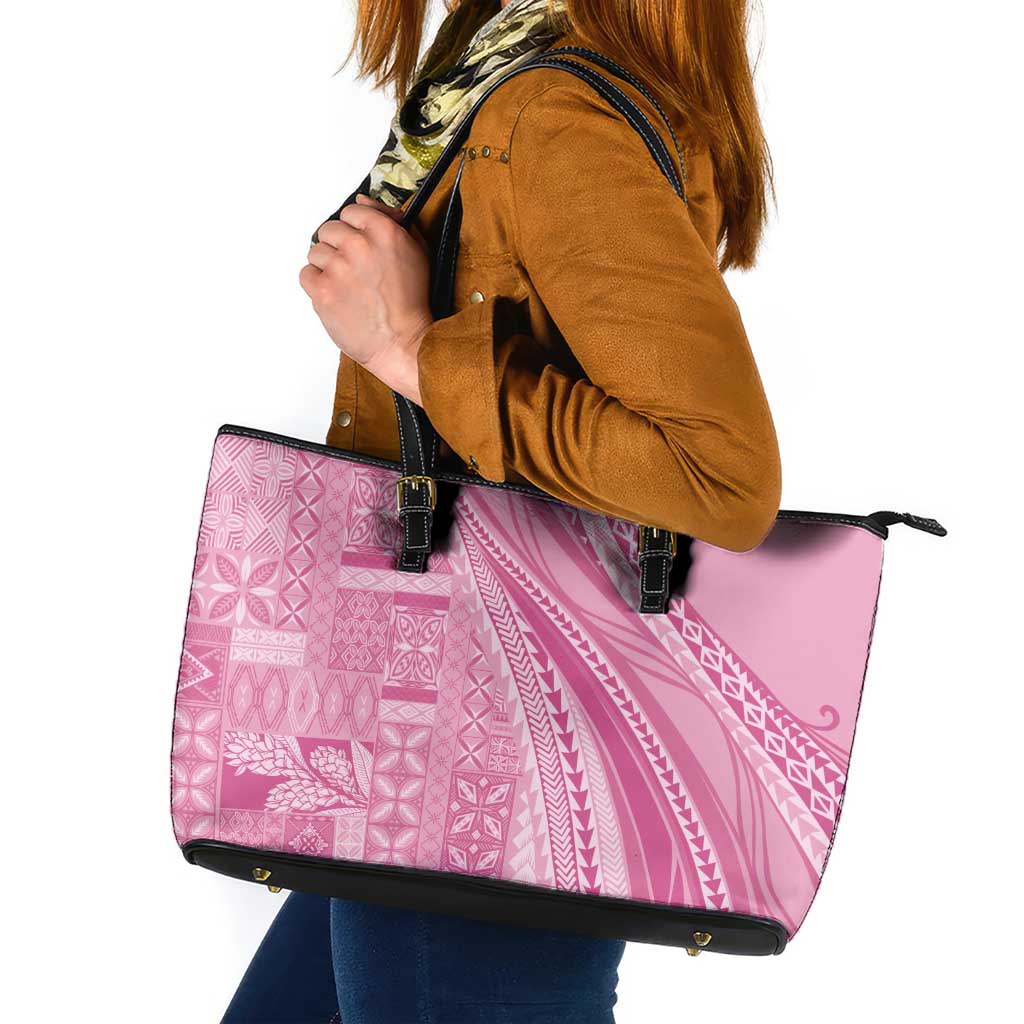 Pasifika Women's Day - Samoa Siapo Malu Tattoo Inspired Leather Tote Bag Pink