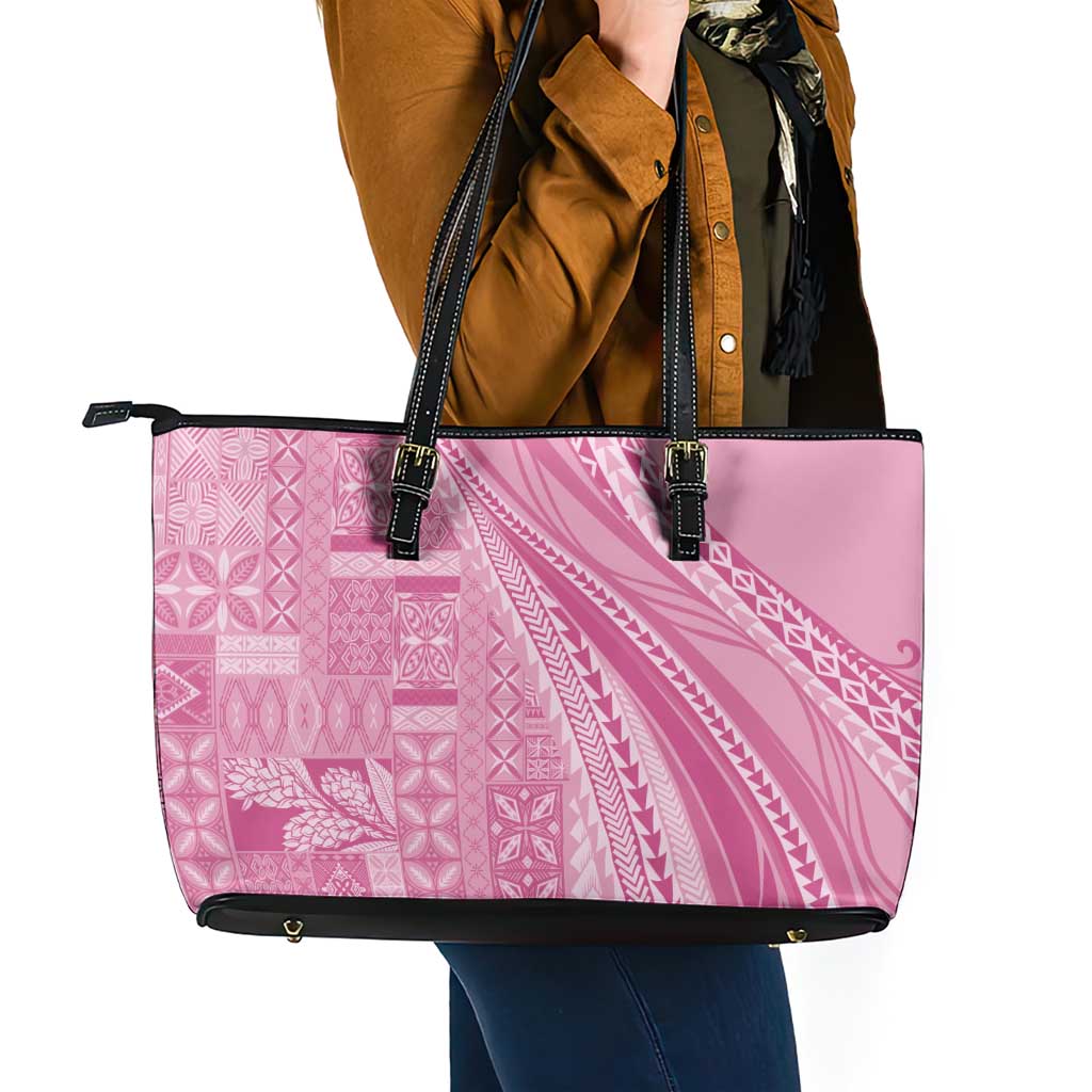 Pasifika Women's Day - Samoa Siapo Malu Tattoo Inspired Leather Tote Bag Pink