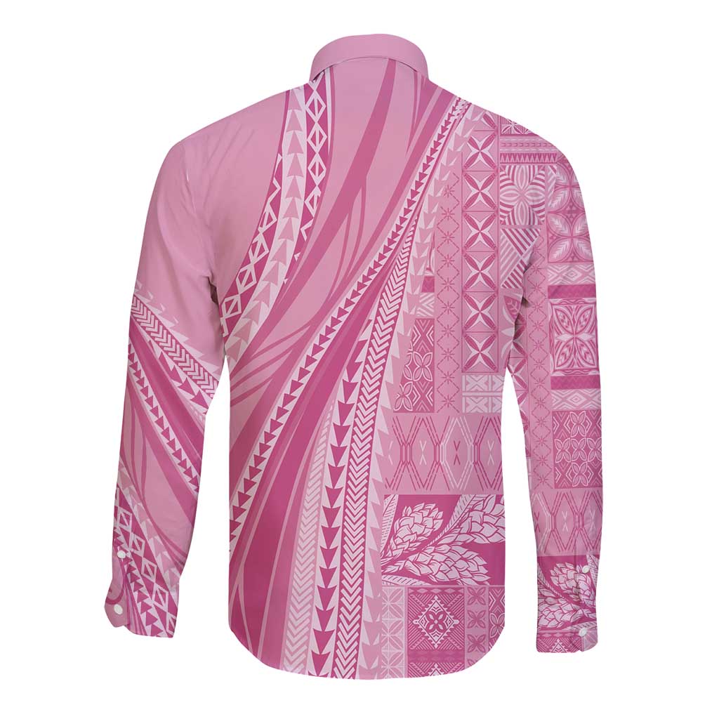 Pasifika Women's Day - Samoa Siapo Malu Tattoo Inspired Long Sleeve Button Shirt Pink