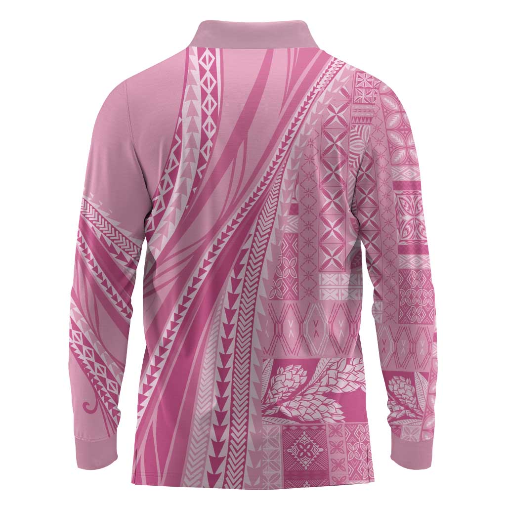 Pasifika Women's Day - Samoa Siapo Malu Tattoo Inspired Long Sleeve Polo Shirt Pink