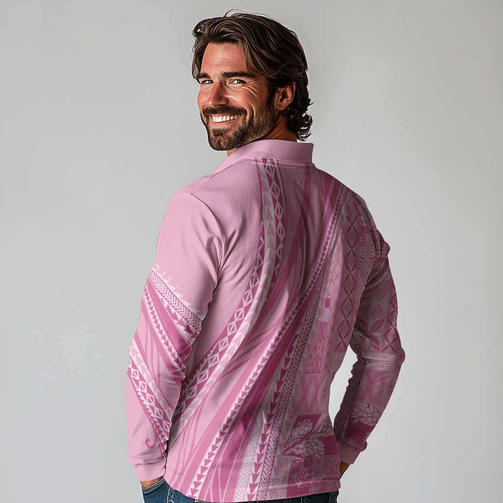 Pasifika Women's Day - Samoa Siapo Malu Tattoo Inspired Long Sleeve Polo Shirt Pink