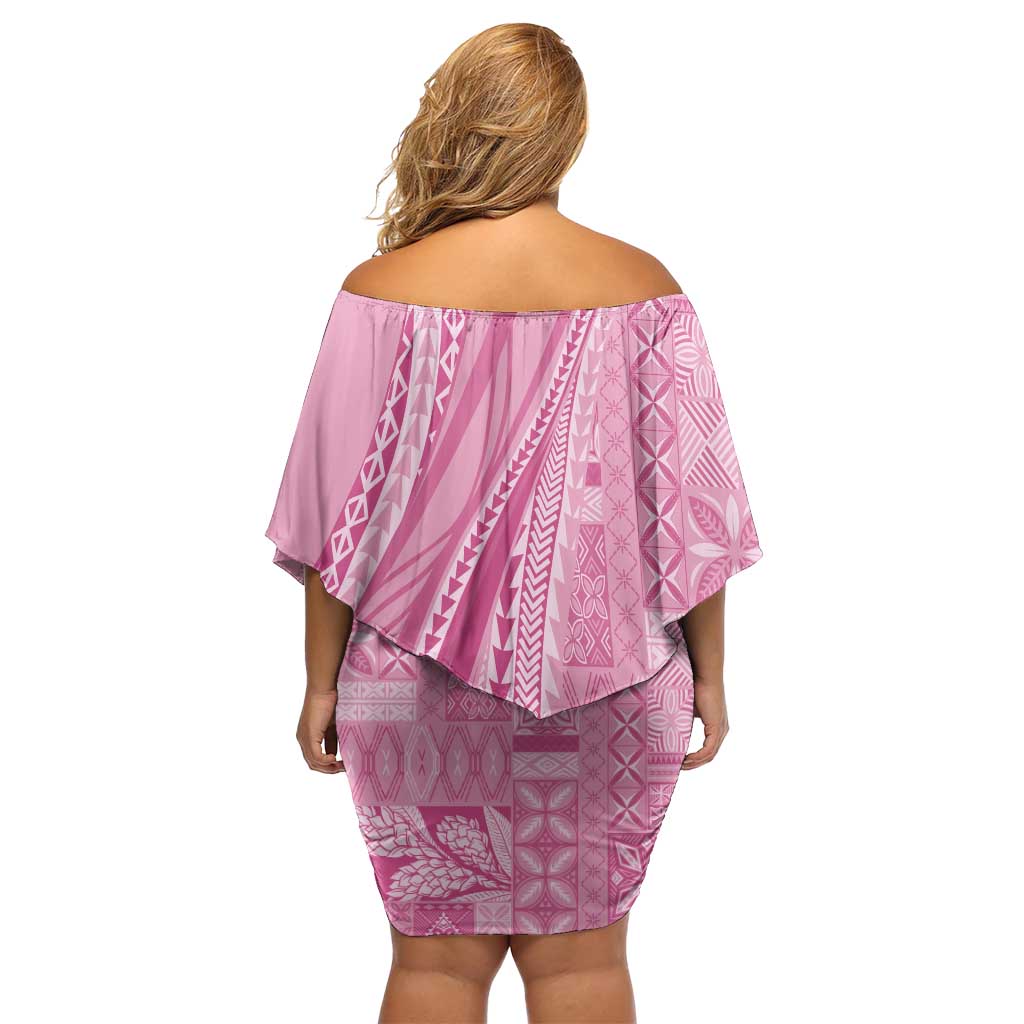 Pasifika Women's Day - Samoa Siapo Malu Tattoo Inspired Off Shoulder Short Dress Pink