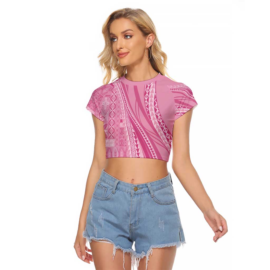 Pasifika Women's Day - Samoa Siapo Malu Tattoo Inspired Raglan Cropped T Shirt Pink