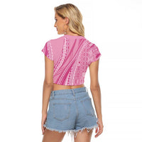 Pasifika Women's Day - Samoa Siapo Malu Tattoo Inspired Raglan Cropped T Shirt Pink