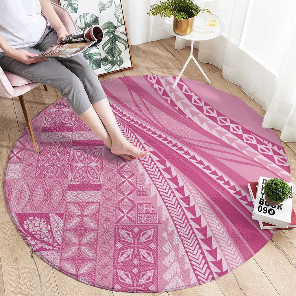Pasifika Women's Day - Samoa Siapo Malu Tattoo Inspired Round Carpet Pink
