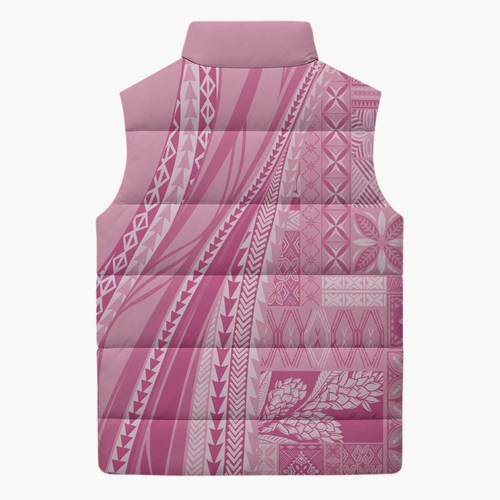 Pasifika Women's Day - Samoa Siapo Malu Tattoo Inspired Sleeveless Puffer Jacket Pink