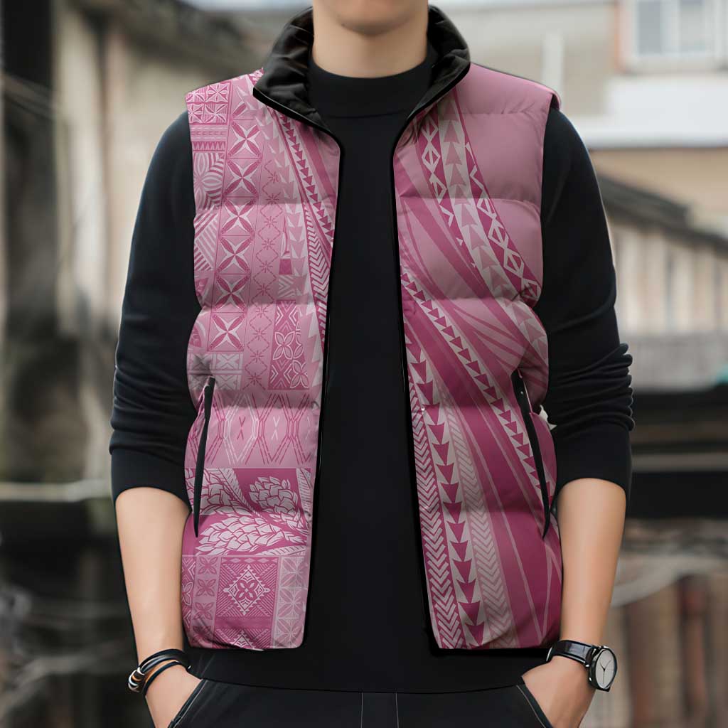 Pasifika Women's Day - Samoa Siapo Malu Tattoo Inspired Sleeveless Puffer Jacket Pink
