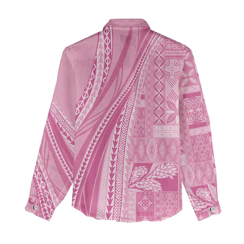 Pasifika Women's Day - Samoa Siapo Malu Tattoo Inspired Women Casual Shirt Pink