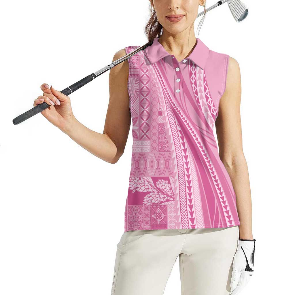 Pasifika Women's Day - Samoa Siapo Malu Tattoo Inspired Women Sleeveless Polo Shirt Pink