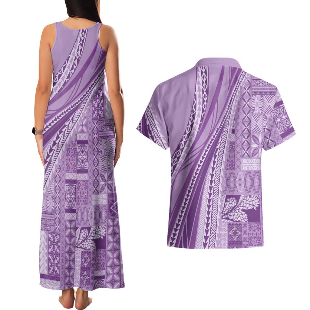 Pasifika Women's Day - Samoa Siapo Malu Tattoo Inspired Couples Matching Tank Maxi Dress and Hawaiian Shirt Lavender