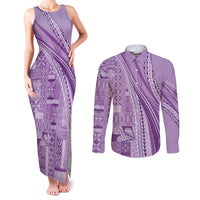 Pasifika Women's Day - Samoa Siapo Malu Tattoo Inspired Couples Matching Tank Maxi Dress and Long Sleeve Button Shirt Lavender
