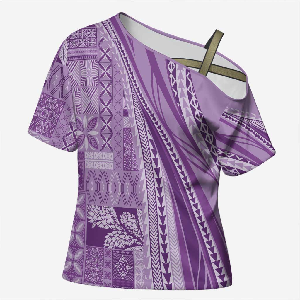Pasifika Women's Day - Samoa Siapo Malu Tattoo Inspired Cross Shoulder Shirt Lavender