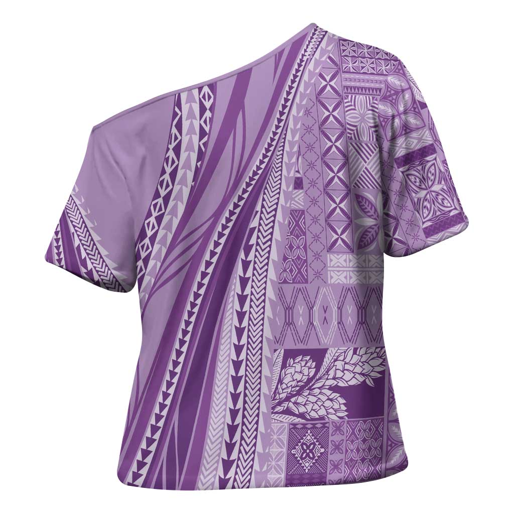 Pasifika Women's Day - Samoa Siapo Malu Tattoo Inspired Cross Shoulder Shirt Lavender