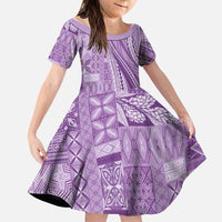 Pasifika Women's Day - Samoa Siapo Malu Tattoo Inspired Family Matching Mermaid Dress and Hawaiian Shirt Lavender LT7 Daughter's Dress Lavender - Polynesian Pride
