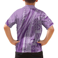Pasifika Women's Day - Samoa Siapo Malu Tattoo Inspired Family Matching Off The Shoulder Long Sleeve Dress and Hawaiian Shirt Lavender LT7 - Polynesian Pride