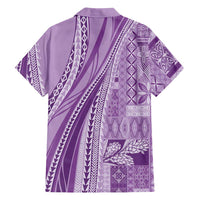 Pasifika Women's Day - Samoa Siapo Malu Tattoo Inspired Family Matching Off The Shoulder Long Sleeve Dress and Hawaiian Shirt Lavender LT7 - Polynesian Pride