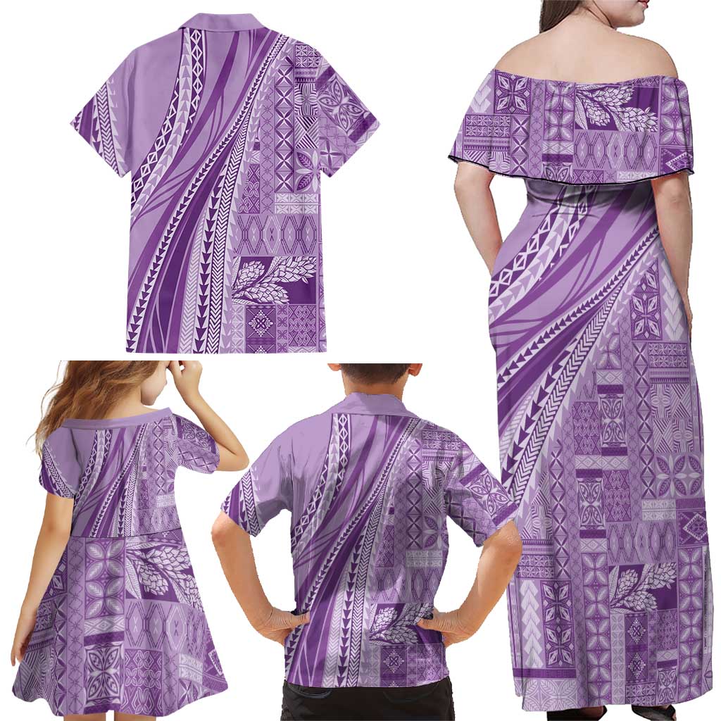 Pasifika Women's Day - Samoa Siapo Malu Tattoo Inspired Family Matching Off Shoulder Maxi Dress and Hawaiian Shirt Lavender LT7 - Polynesian Pride