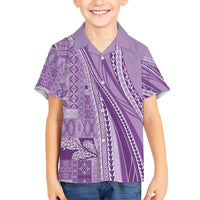 Pasifika Women's Day - Samoa Siapo Malu Tattoo Inspired Family Matching Off Shoulder Maxi Dress and Hawaiian Shirt Lavender LT7 Son's Shirt Lavender - Polynesian Pride