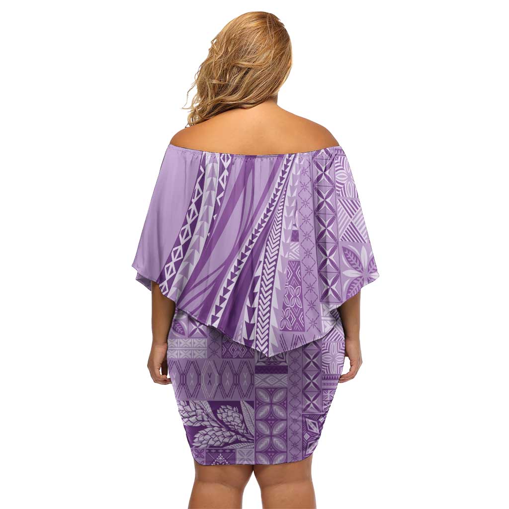 Pasifika Women's Day - Samoa Siapo Malu Tattoo Inspired Family Matching Off Shoulder Short Dress and Hawaiian Shirt Lavender LT7 - Polynesian Pride