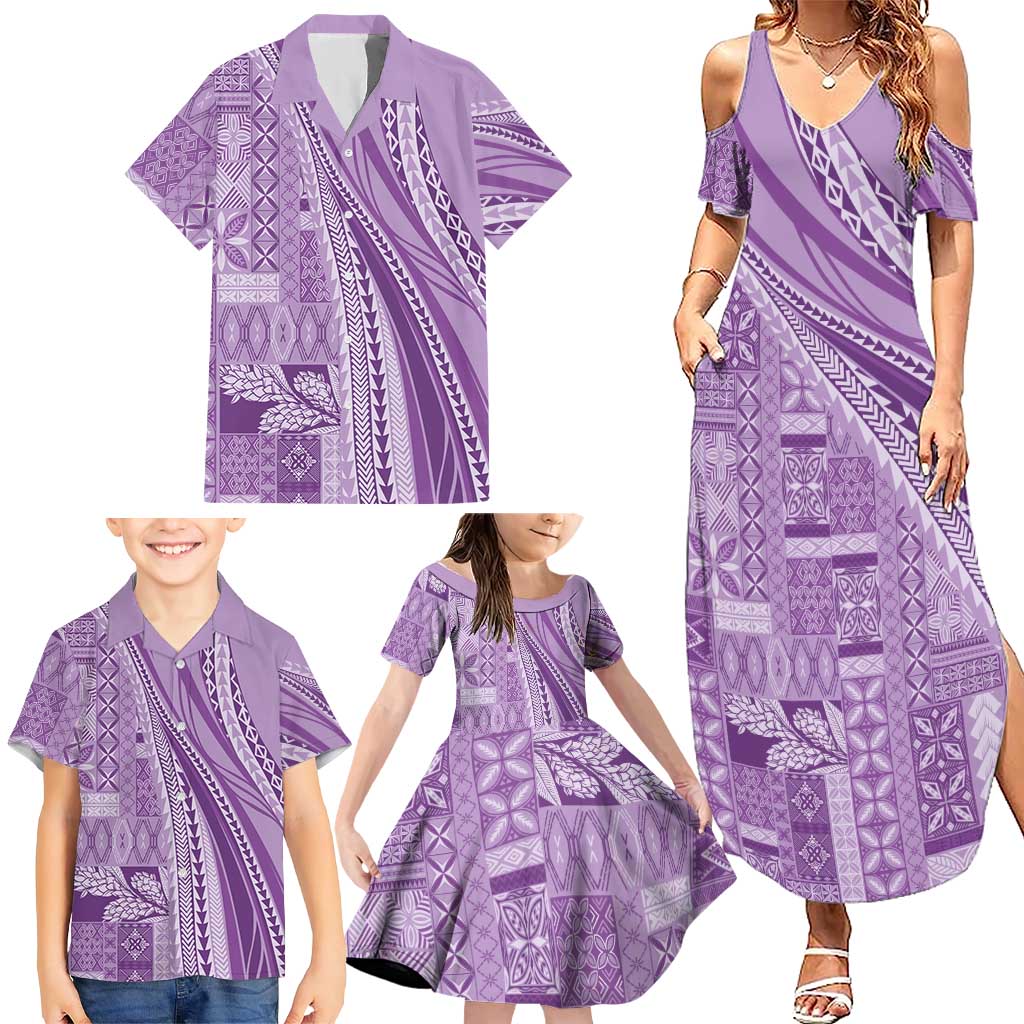 Pasifika Women's Day - Samoa Siapo Malu Tattoo Inspired Family Matching Summer Maxi Dress and Hawaiian Shirt Lavender LT7 - Polynesian Pride