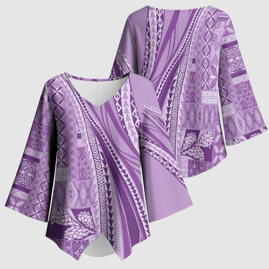 Pasifika Women's Day - Samoa Siapo Malu Tattoo Inspired Kimono Sleeve Blouse Lavender