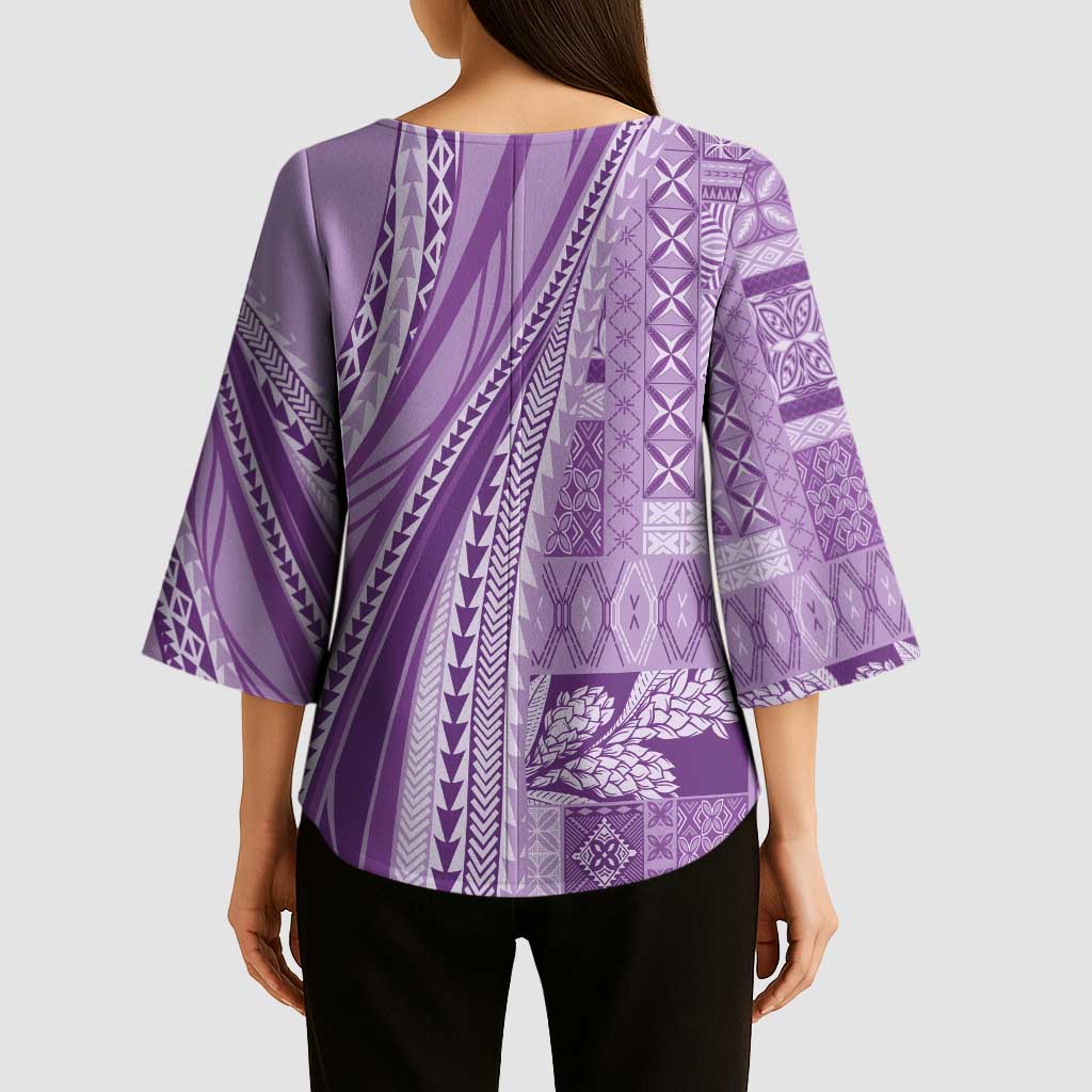 Pasifika Women's Day - Samoa Siapo Malu Tattoo Inspired Kimono Sleeve Blouse Lavender