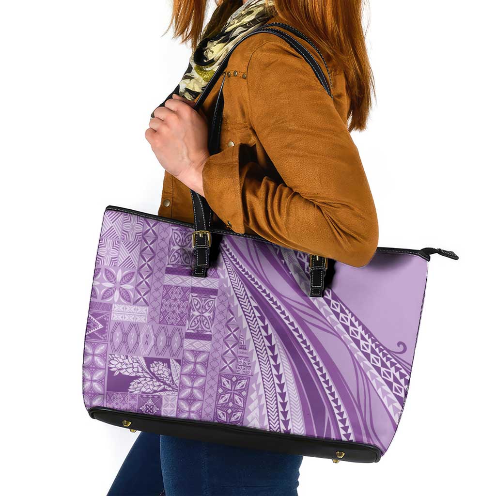 Pasifika Women's Day - Samoa Siapo Malu Tattoo Inspired Leather Tote Bag Lavender