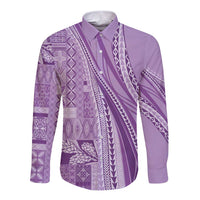 Pasifika Women's Day - Samoa Siapo Malu Tattoo Inspired Long Sleeve Button Shirt Lavender