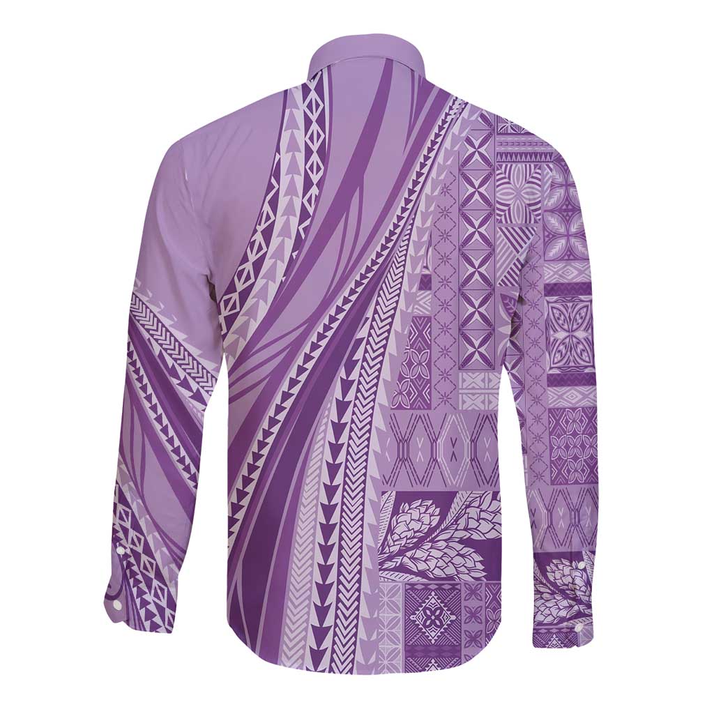Pasifika Women's Day - Samoa Siapo Malu Tattoo Inspired Long Sleeve Button Shirt Lavender