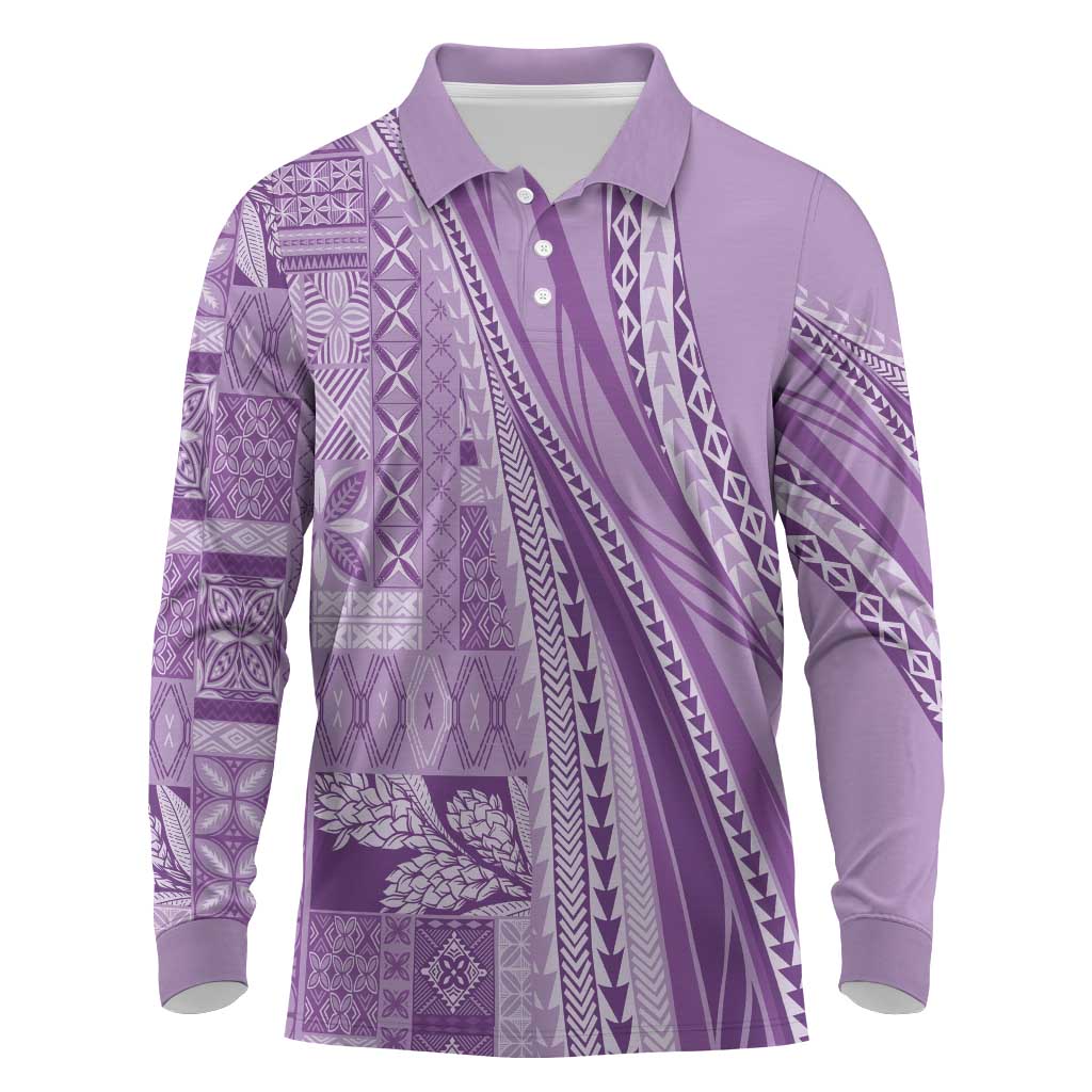 Pasifika Women's Day - Samoa Siapo Malu Tattoo Inspired Long Sleeve Polo Shirt Lavender