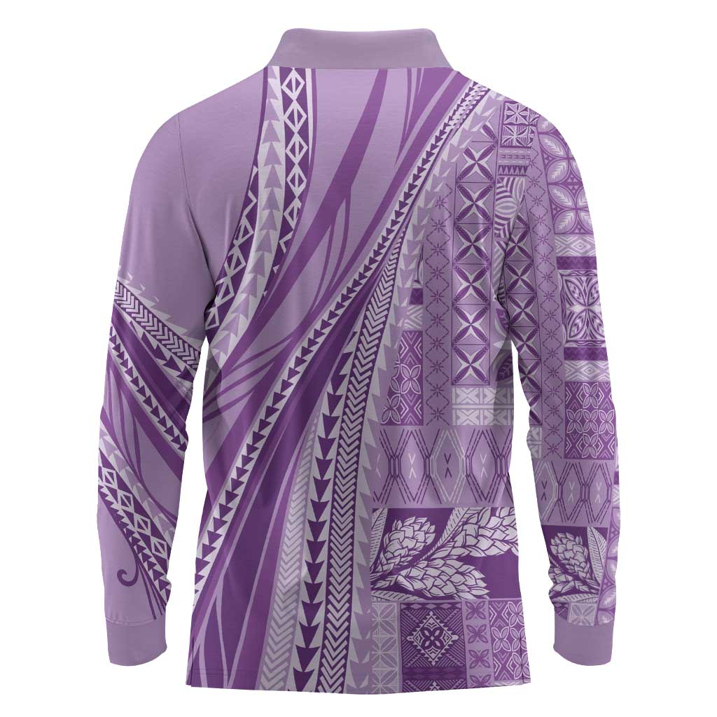 Pasifika Women's Day - Samoa Siapo Malu Tattoo Inspired Long Sleeve Polo Shirt Lavender