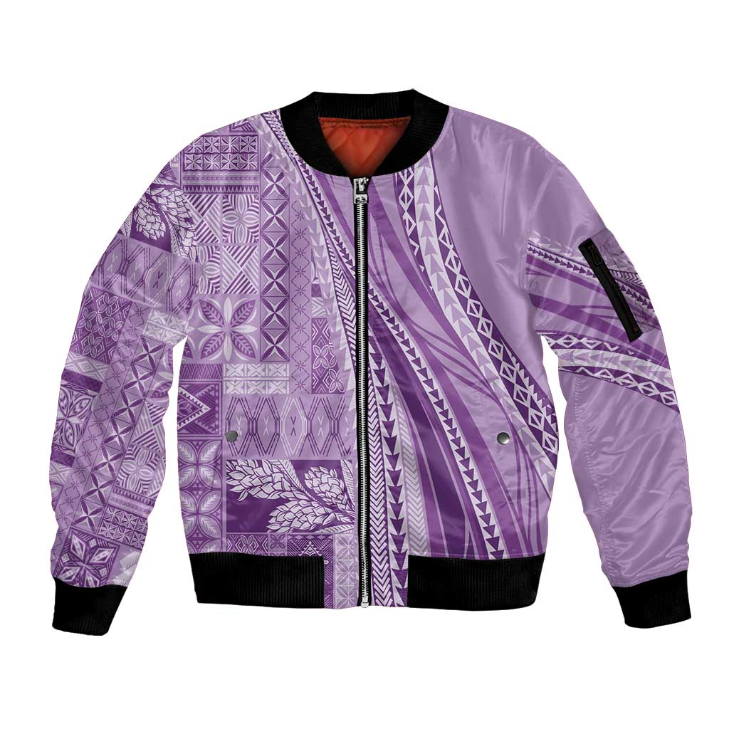 Pasifika Women's Day - Samoa Siapo Malu Tattoo Inspired Sleeve Zip Bomber Jacket Lavender