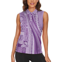 Pasifika Women's Day - Samoa Siapo Malu Tattoo Inspired Women Sleeveless Polo Shirt Lavender