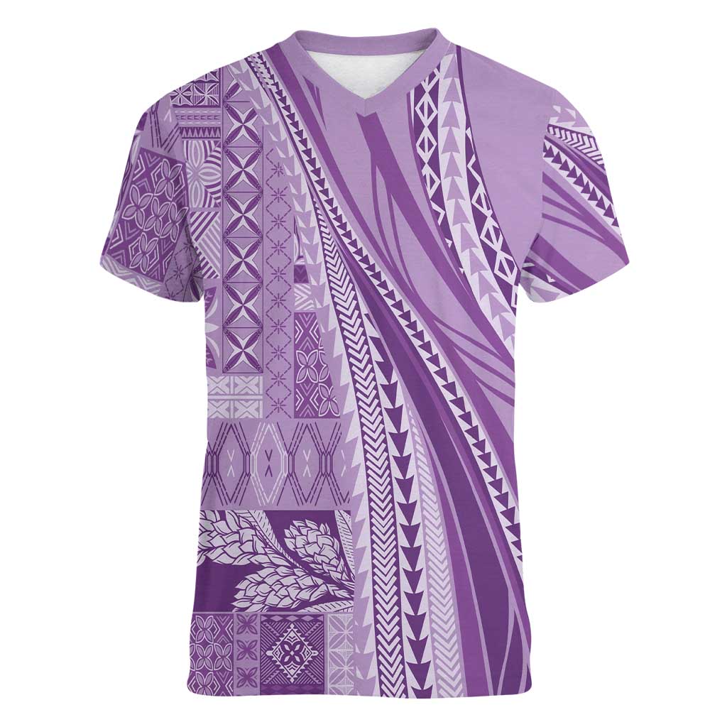 Pasifika Women's Day - Samoa Siapo Malu Tattoo Inspired Women V-Neck T-Shirt Lavender