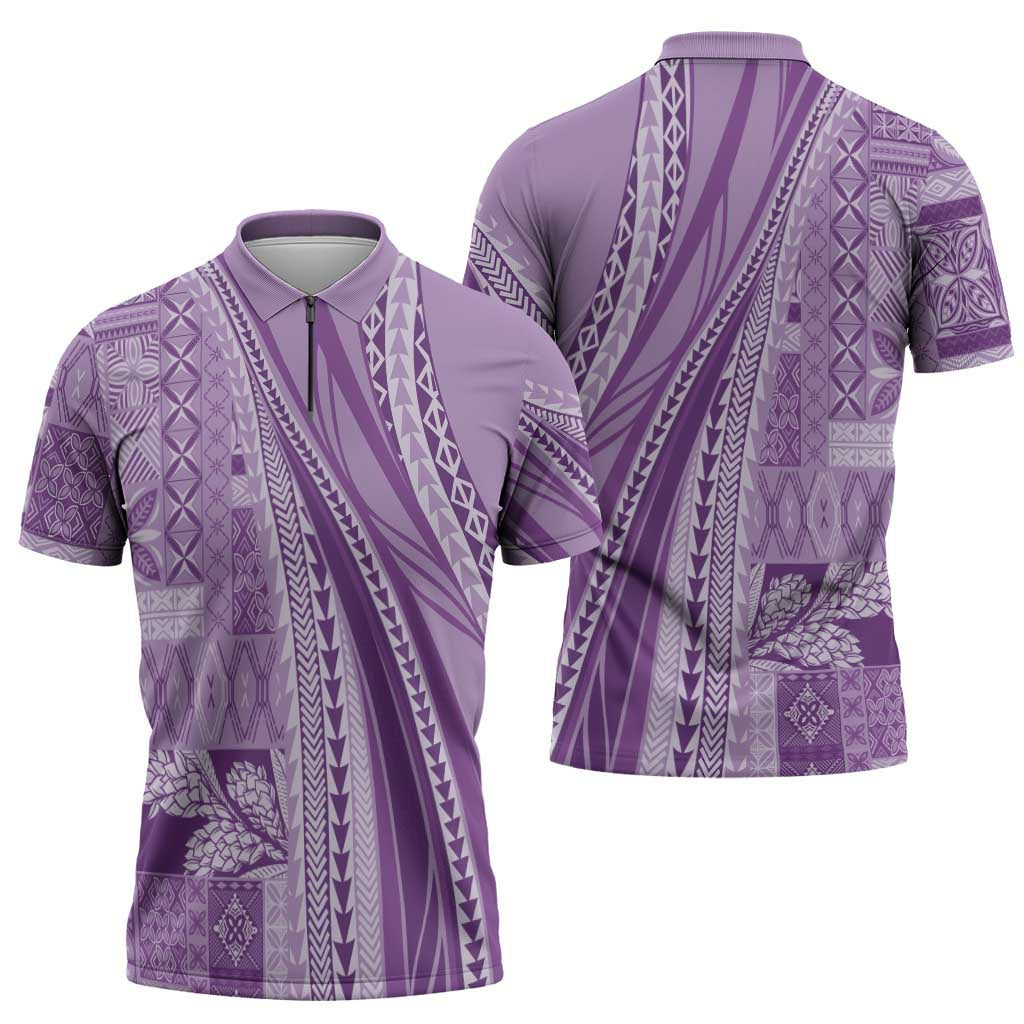 Pasifika Women's Day - Samoa Siapo Malu Tattoo Inspired Zipper Polo Shirt Lavender
