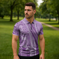 Pasifika Women's Day - Samoa Siapo Malu Tattoo Inspired Zipper Polo Shirt Lavender