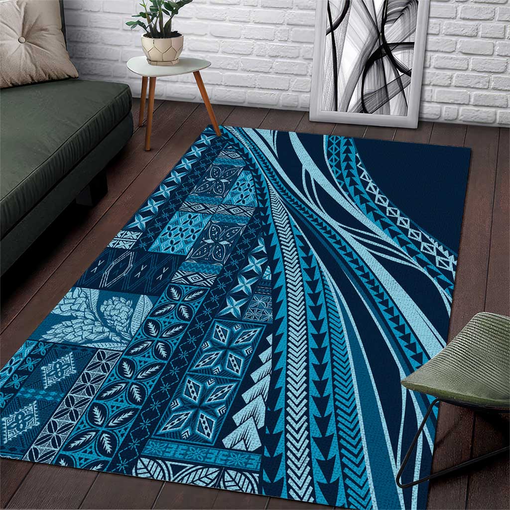 Pasifika Women's Day - Samoa Siapo Malu Tattoo Inspired Area Rug Navy Blue