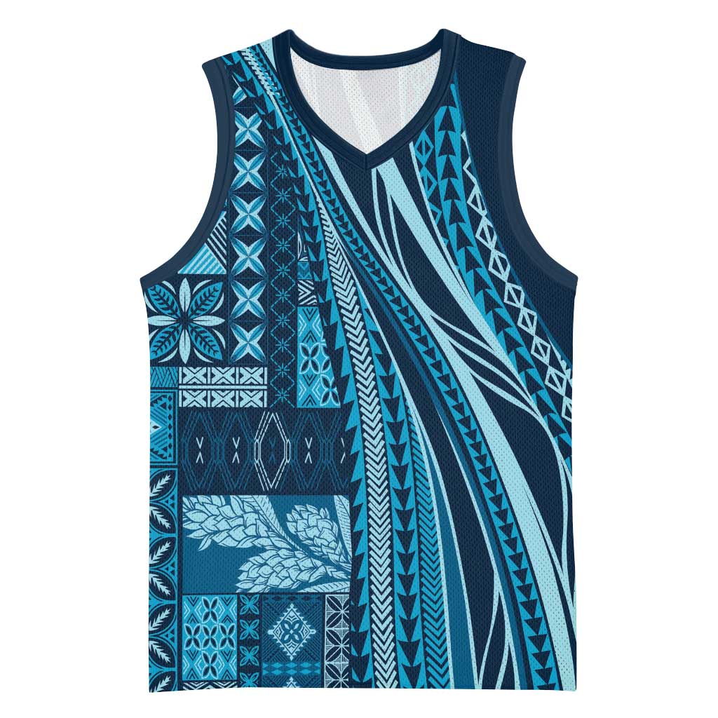 Pasifika Women's Day - Samoa Siapo Malu Tattoo Inspired Basketball Jersey Navy Blue
