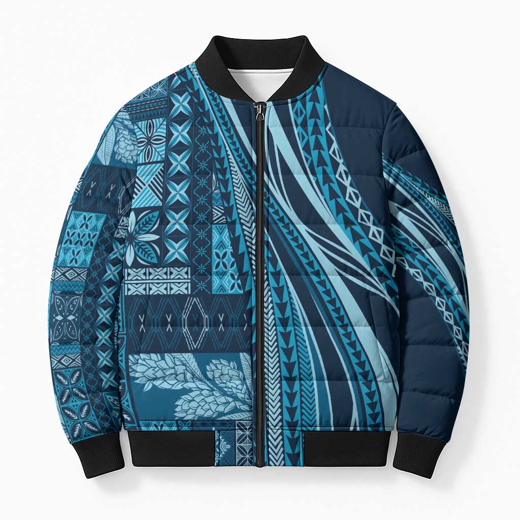 Pasifika Women's Day - Samoa Siapo Malu Tattoo Inspired Bomber Puffer Jacket Navy Blue