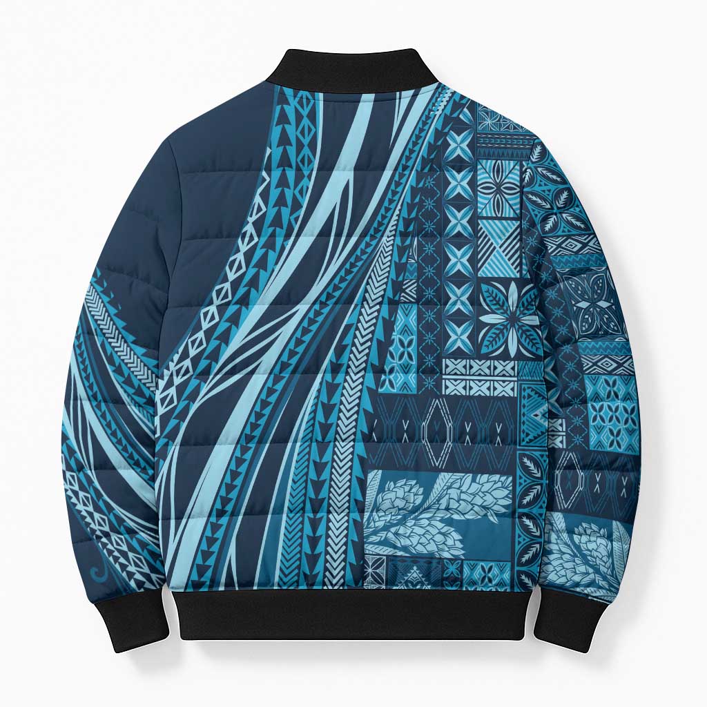 Pasifika Women's Day - Samoa Siapo Malu Tattoo Inspired Bomber Puffer Jacket Navy Blue