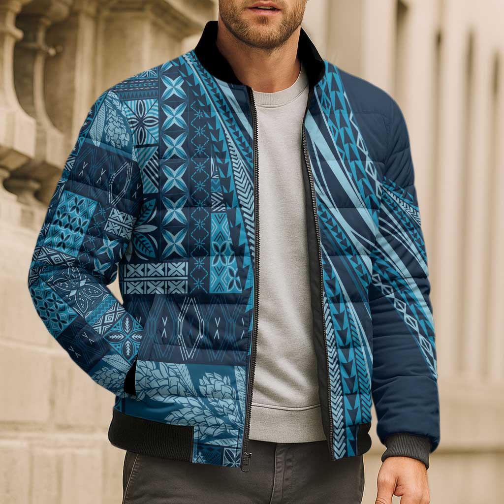 Pasifika Women's Day - Samoa Siapo Malu Tattoo Inspired Bomber Puffer Jacket Navy Blue