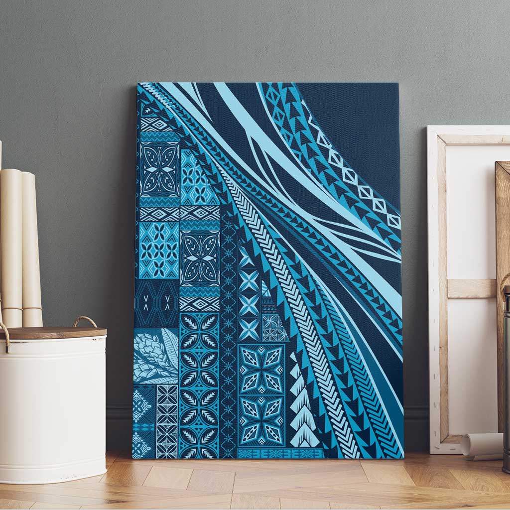 Pasifika Women's Day - Samoa Siapo Malu Tattoo Inspired Canvas Wall Art Navy Blue