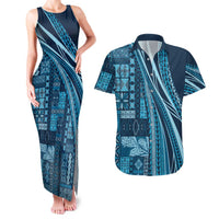 Pasifika Women's Day - Samoa Siapo Malu Tattoo Inspired Couples Matching Tank Maxi Dress and Hawaiian Shirt Navy Blue